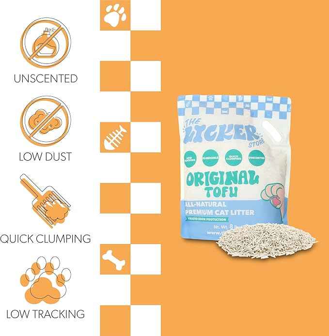 CLR3008A Ultra Absorbent Fast Clumping, Flushable, Natural Ingredient, Odor Control, Low Dust and Low Tracking Tofu Cat Litter, 8 lbs