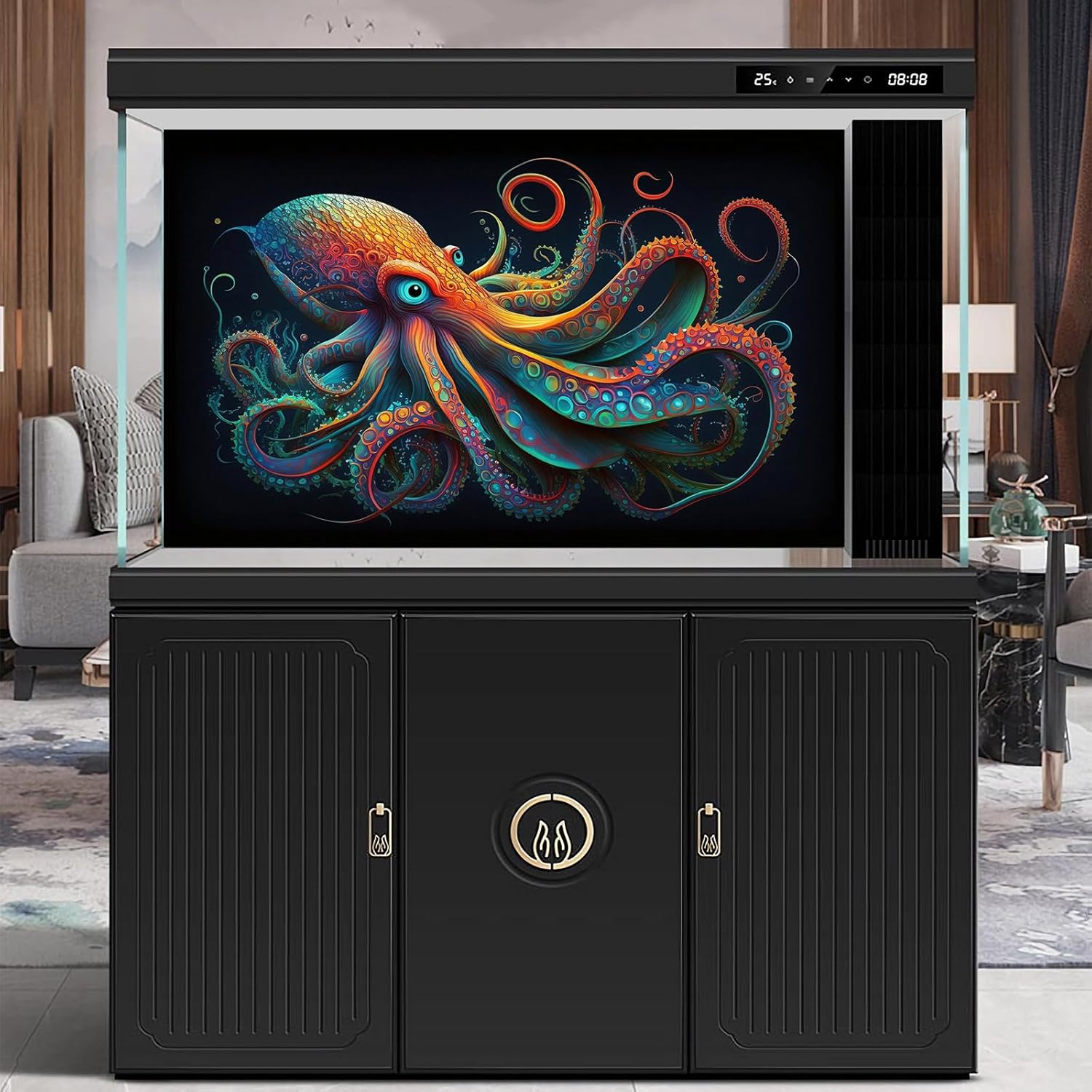 Octopus Aquarium Background Abstract Colorful Octopus Terrarium Background Glowing Octopus on Black Background Fish Tank Backdrop Poster Wallpaper Decorations Vinyl 36x20in - Pet Explorer