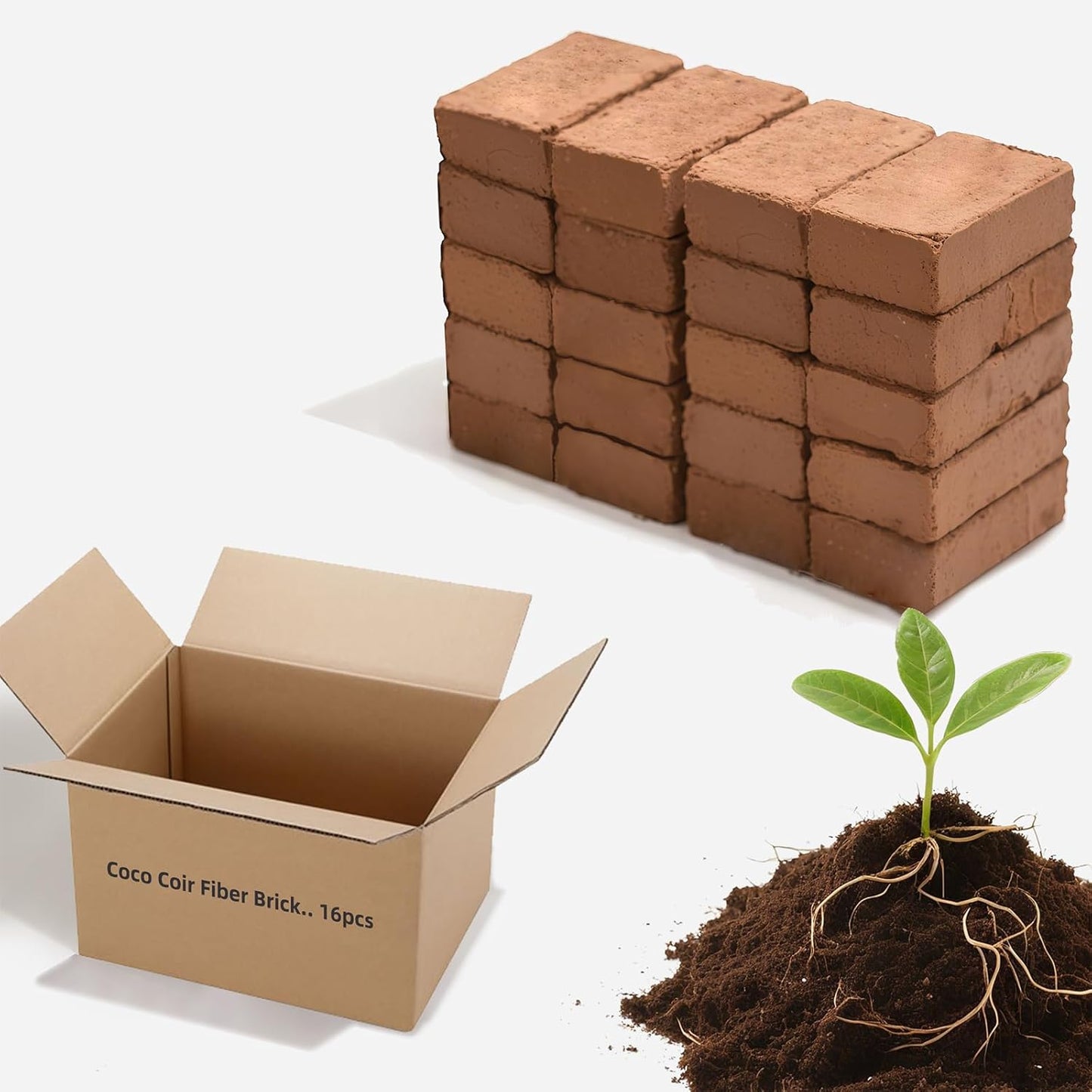Coco Coir Bricks (16-Pack, Eco-Friendly) -100% Natural Compressed Coco Peat Brick Coconut Fiber Substrate, Plant Soil Enhance Root Growth forVegetable Seed, Herbs, Flowers, House Plants - Pet Explorer