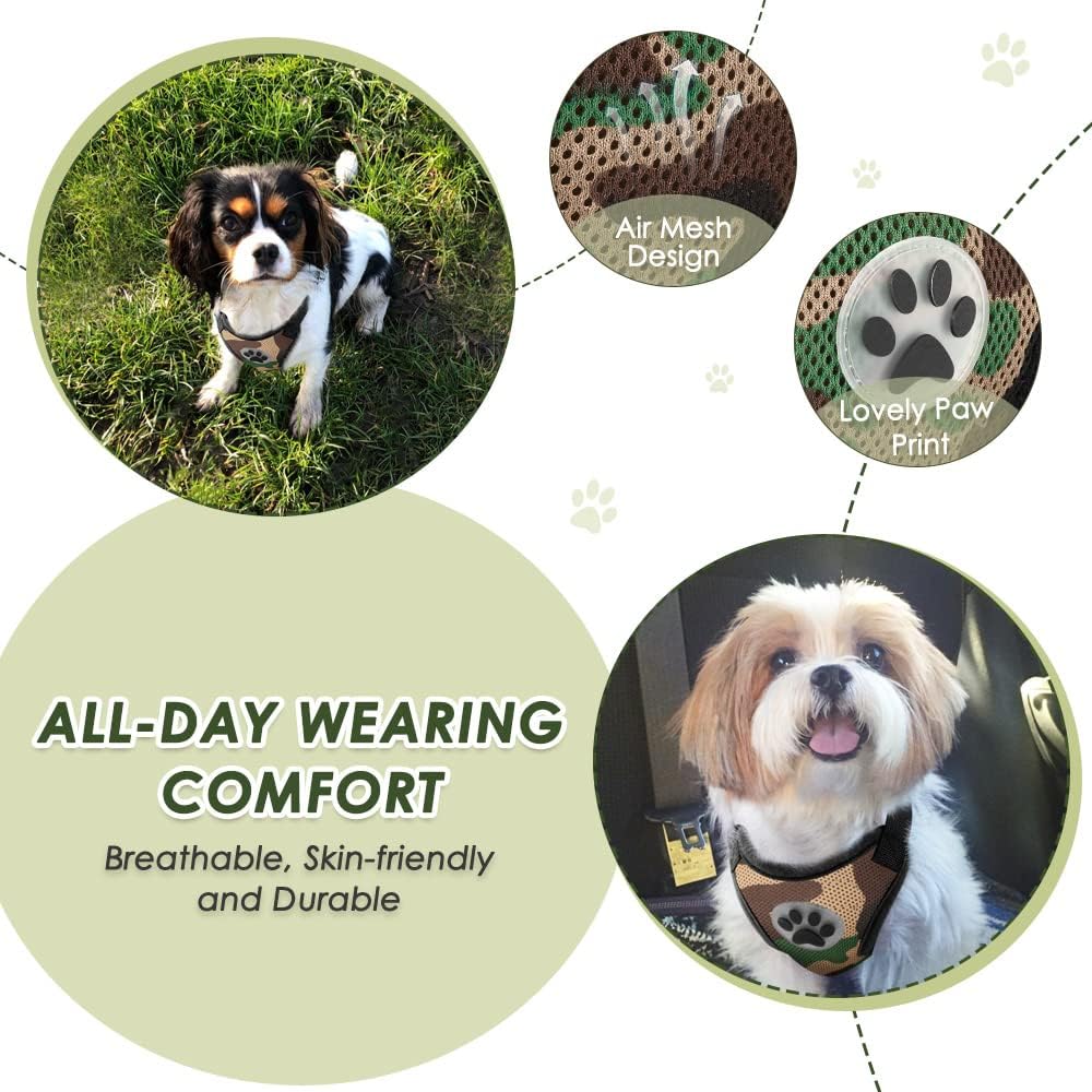 SlowTon Dog Seat Belt Harness for Car, Dog Car Harness Adjustable Mesh Breathable & Dog Seatbelt Safety Tether with Elastic Bungee for Small Medium Large Pets(Camouflage, Double Clip, XS) - Pet Explorer
