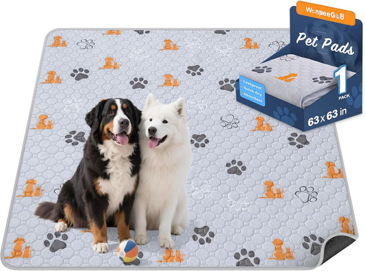 Washable Pee Pads for Dogs, 1 Pack Absorbent Reusable Training Dog Pads Pet Puppy Pads, Non-Slip Potty Pads for Whelping, Playpen, Crate, Bed, Orange, 63"x63" - Pet Explorer