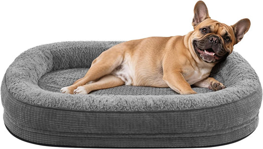 JOEJOY Orthopedic Dog Bed for Medium Dogs, Egg-Crate Memory Foam Pet Bed with Bolster Sides, Waterproof Lining, Removable Washable Cover & Non-Slip Bottom, Grey - Pet Explorer