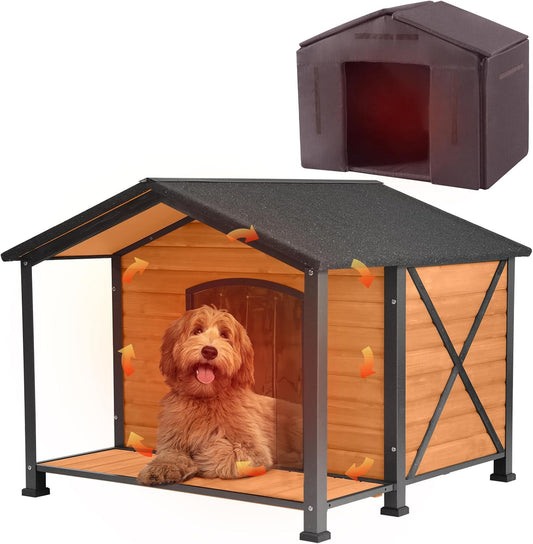 Extra Large Dog House Outdoor & Indoor, Insulated Liner Dog Kennel Weatherproof for Winter, 6 Sides All-Round Foam with Strong Metal Chew Proof Frame, for Small Medium Large Dogs - Pet Explorer