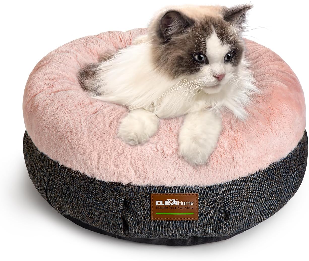 ClevaHome Cozy Cat Bed - Ultra-Soft Plush Pet Bed with Raised Sides and Anti-Slip Base, Comfortable Round Bed for Small Pets up to 11 lbs - Pet Explorer