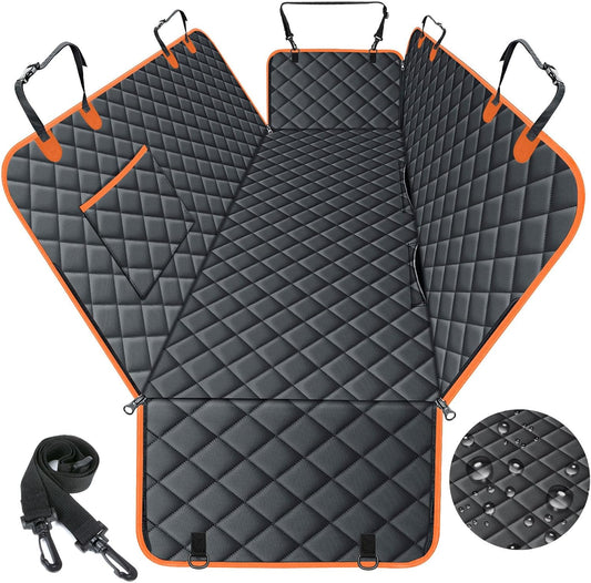 Dog Car Seat Cover, Durable Waterproof Scratch Proof Nonslip Dog Hammock, Back Seat Covers with Pocket for Cars SUVs and Trucks - S, Black/Orange - Pet Explorer