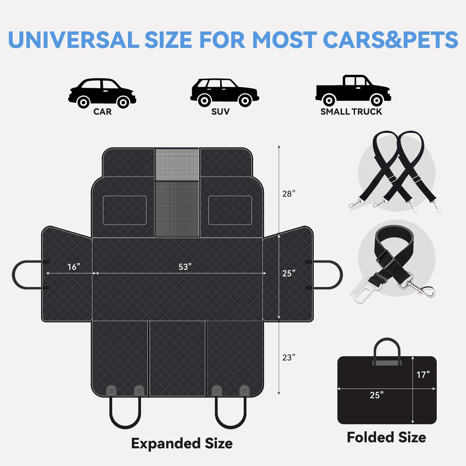 High Barrier Dog Car Seat Cover,Waterproof Back Seat Extender for Dogs,Car Seat Protector,Car Seat Cover Hard Bottom Holds 500 lbs,600D Nonslip Dog Hammock,Pet Car Bed for Cars,SUVs, Small Trucks - Pet Explorer