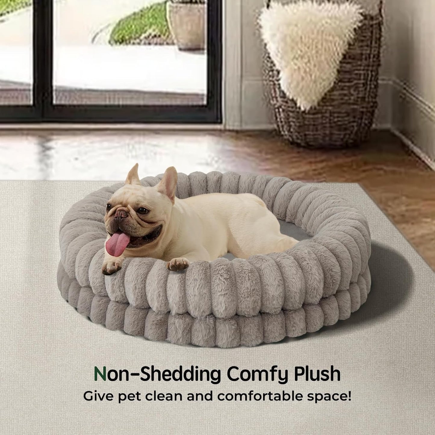 BALANCE Luxury Donut Dog Bed, 30 Inches Round Dog Bed Medium Size Dogs Washable, Orthopedic Calming Dogs Bed for Pets with Anti-Slip Bottom, Oatmeal - Pet Explorer