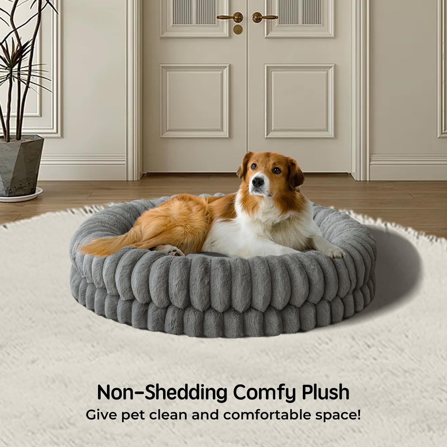 BALANCE Luxury Donut Dog Bed, 36 Inches Round Dog Beds Large Sized Dogs Washable, Orthopedic Calming Dogs Bed for Pets with Anti-Slip Bottom, Gray - Pet Explorer