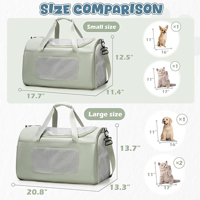 Large Cat Carriers Dog Carrier Pet for Small/Medium Cats Dogs Puppies,Soft-Sided Cat Bag Airline Approved,Carry Up to 20 Lbs,Green
