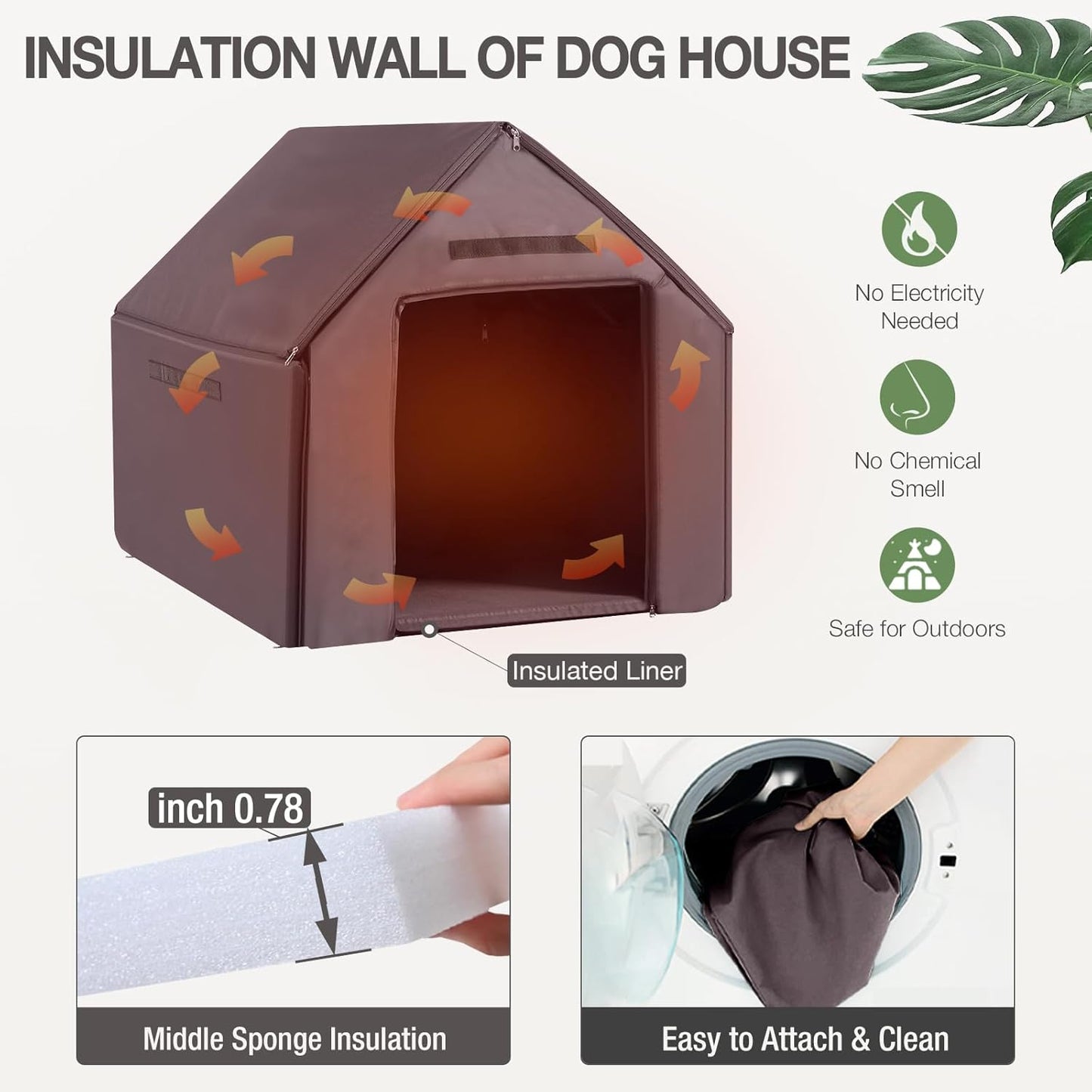 Dog House with Insulated Liner Outdoor Indoor All-Around Iron Frame Design Dog House with Porch＆Raised Feet for Small Medium Large Dogs（Brown） - Pet Explorer