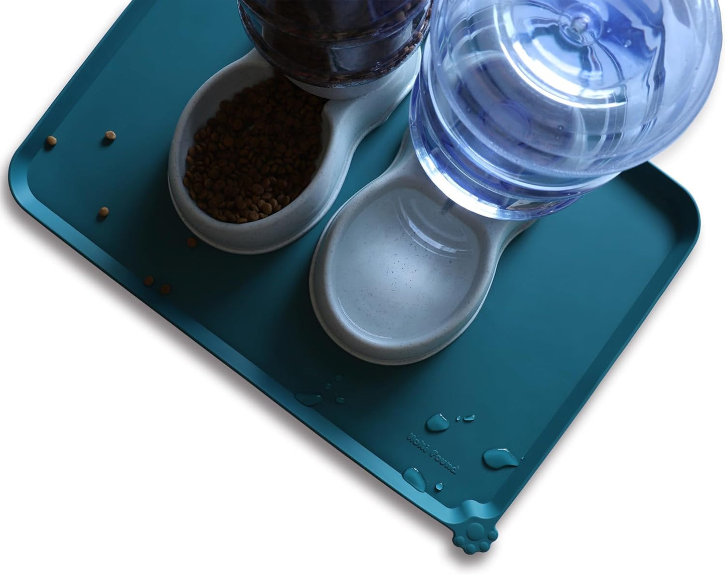 Hoki Found Large Silicone Pet Food Mats Tray - Non Slip Pet Dog Cat Bowl Mats Placemat - Dog Pet Cat Feeding Mat - Waterproof Dog Cat Food Mats -Pet Water Mats for Carpet - Sicilian Ocean - Pet Explorer