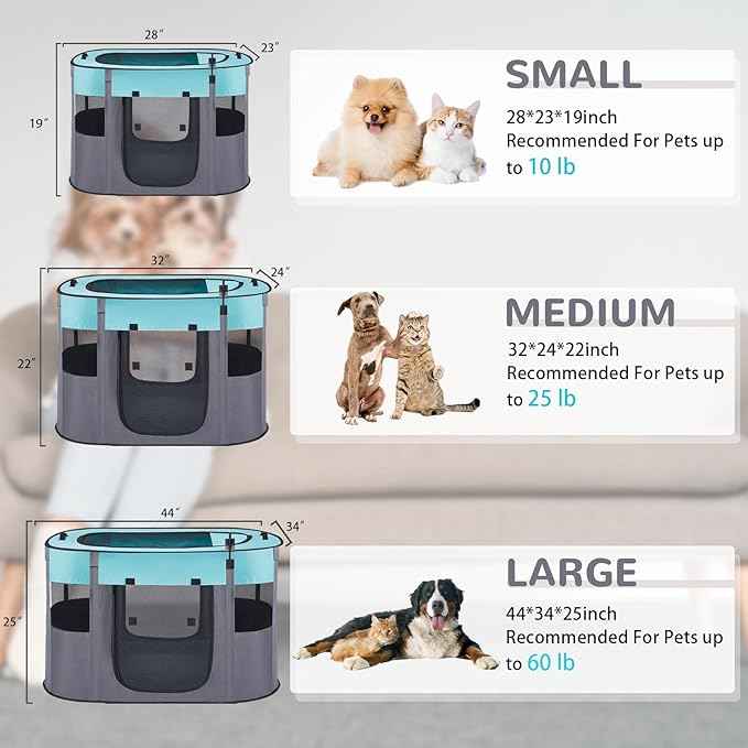 Portable Dog Cat Playpen with Waterproof Pad,Collapsible Pet Puppy Kitten Crate,Foldable Small Animals Kennel Cage for Indoor Outdoor Travel Camping,Water-Resistant Breathable Shade Cover (Green M)