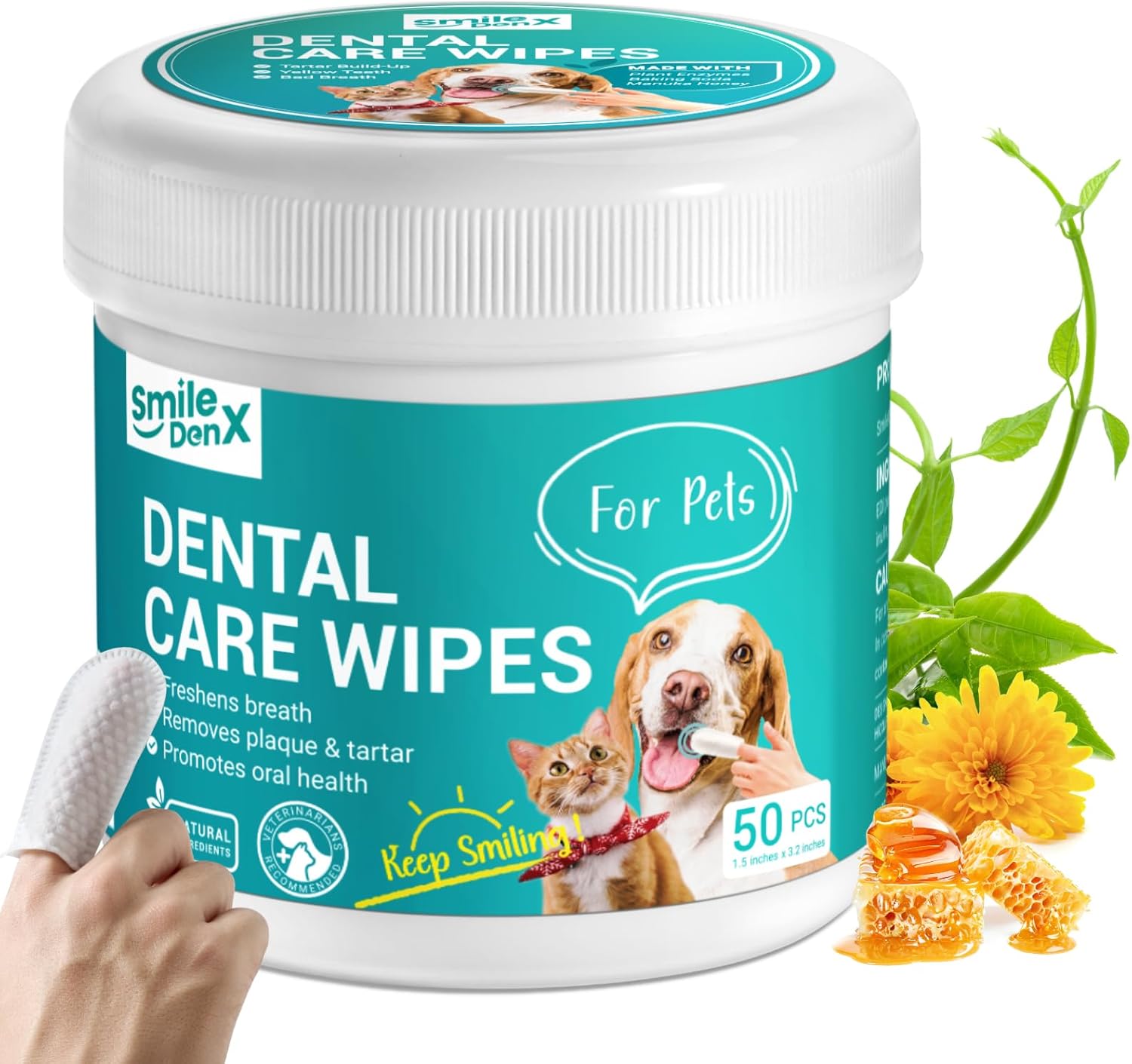 Dog Dental Care Finger Wipes - Teeth Cleaning Finger Wipes for Dog & Cats - Tooth Brushing Kit Dental Wipes for Dog - Reduces Plaque & Freshens Breath (50 PCS, Unscented) - Pet Explorer