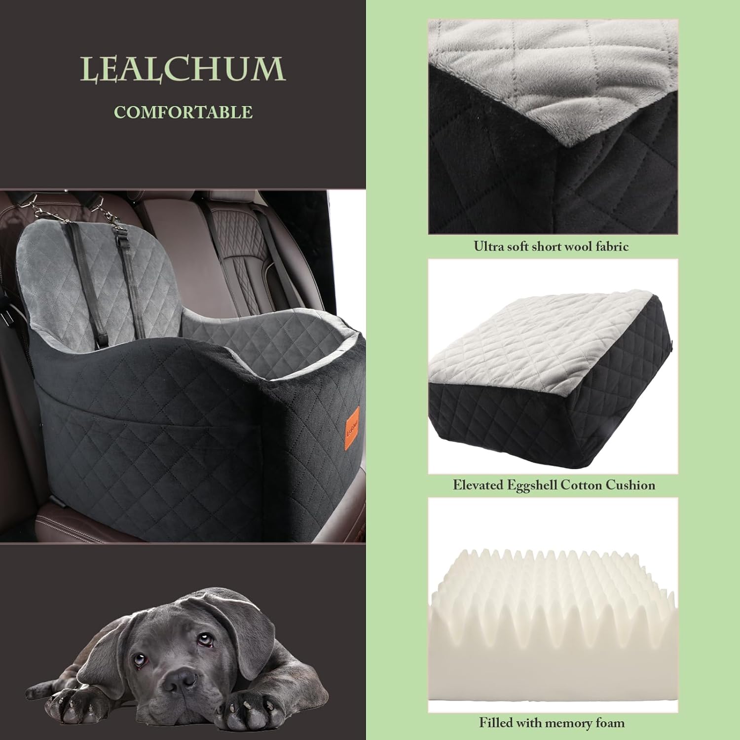 Dog Booster Car Seat for S/M Dogs Up to 35lbs,Soft 6in Elevated Cushion,Fits in Front/Back Seat,Fully Detachable and Washable,2 Storage Pockets & 3 Straps,Easy to Install (Black/Brown,Medium) - Pet Explorer