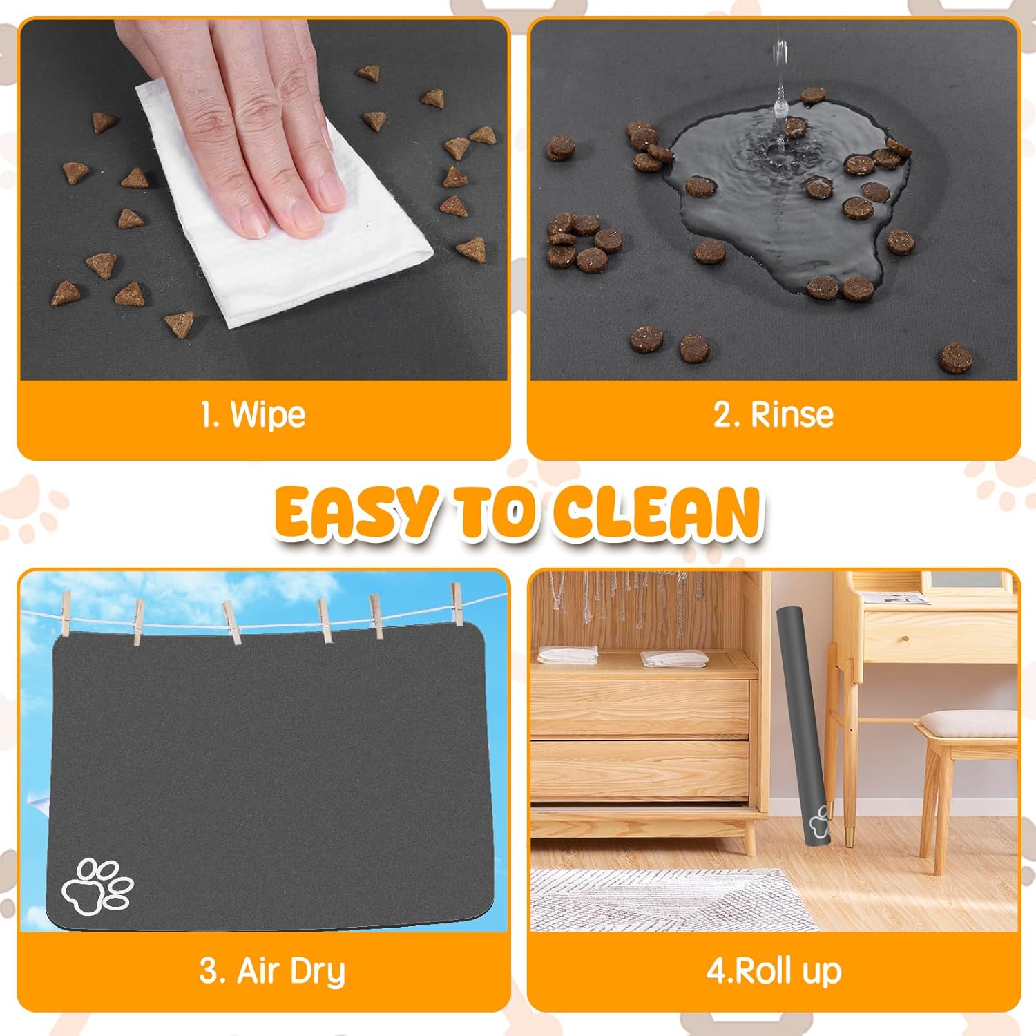 Dog Food Mat, 36" x 24" Extra Large Absorbent Dog Mat for Food and Water, Non Skid Cat Bowl Mat, No Stains Quick Dry for Pet Water Dispenser Pet Supplies for Messy Drinkers - Pet Explorer