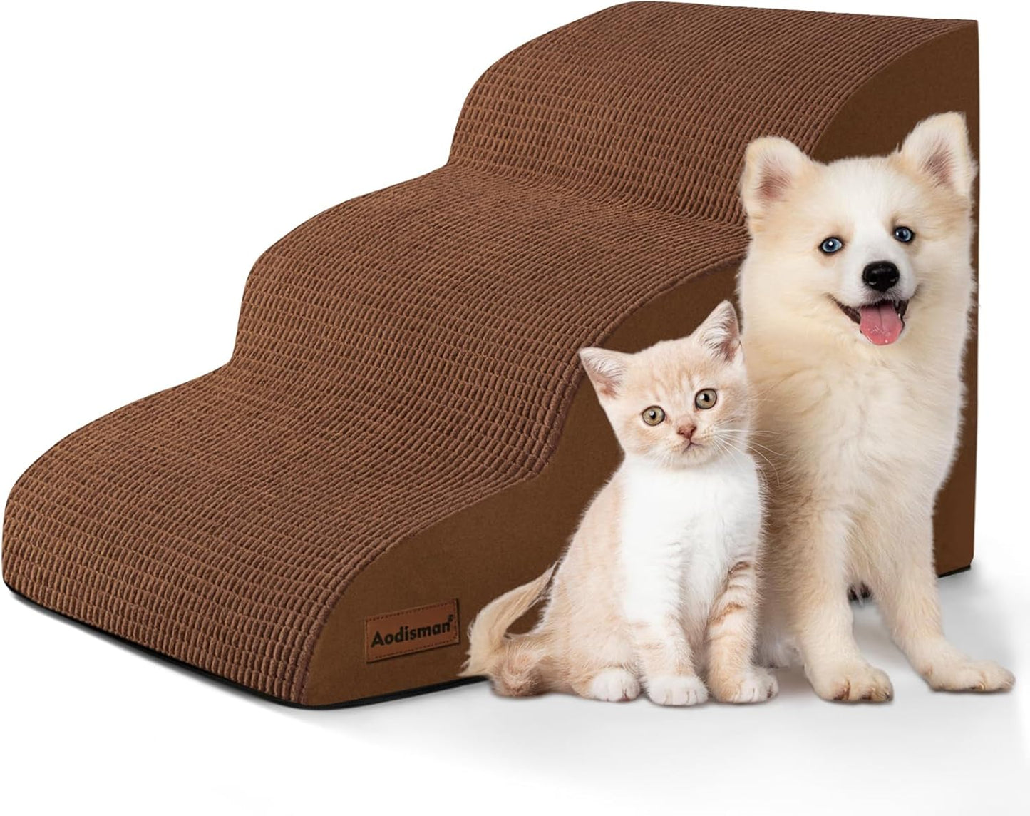 3-Step Dog Ramp and Stairs for Sofa and Chair - Non-Slip Sturdy Pet Steps for Small Dogs and Cats,15.7" H,Brown - Pet Explorer