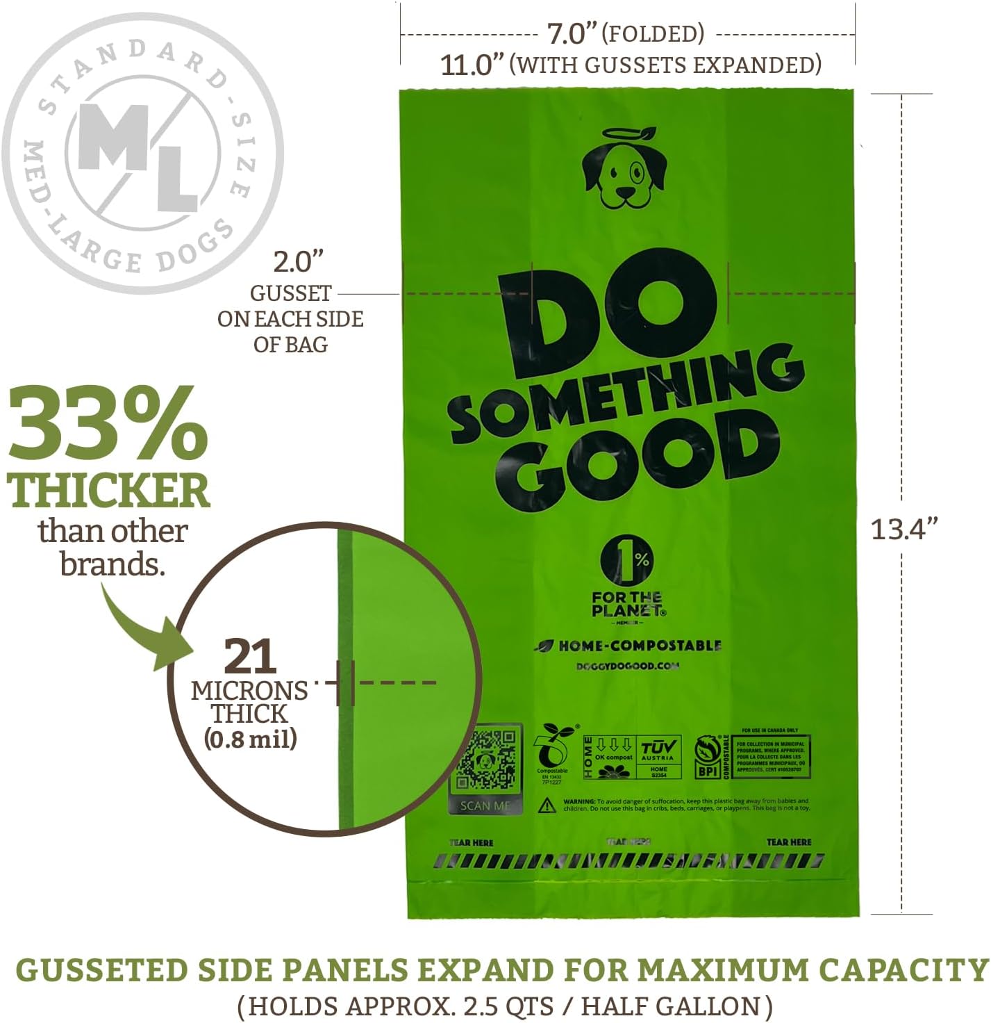Doggy Do Good Poop Bags | Dog Waste Bags | Unscented, USDA Certified Biobased, Thick & Leak Proof, Easy Open | Standard Size | 100 Count on a Single Roll - Pet Explorer