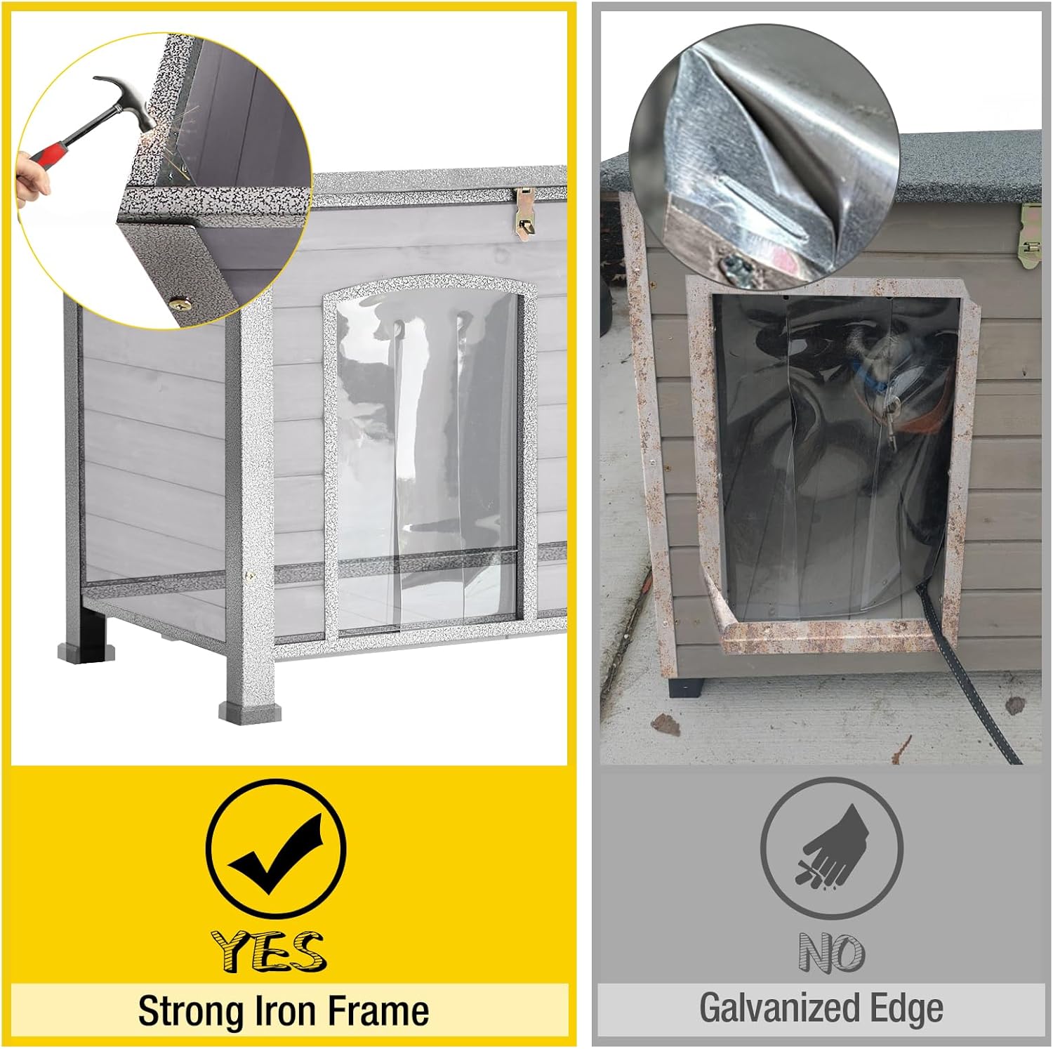 Aivituvin Dog House with Insulated Liner, Outdoor Indoor Weatherproof Dog House for Winter, Suitable for Small & Medium & Large Dogs with Unique All-Around Iron Frame(Grey) - Pet Explorer