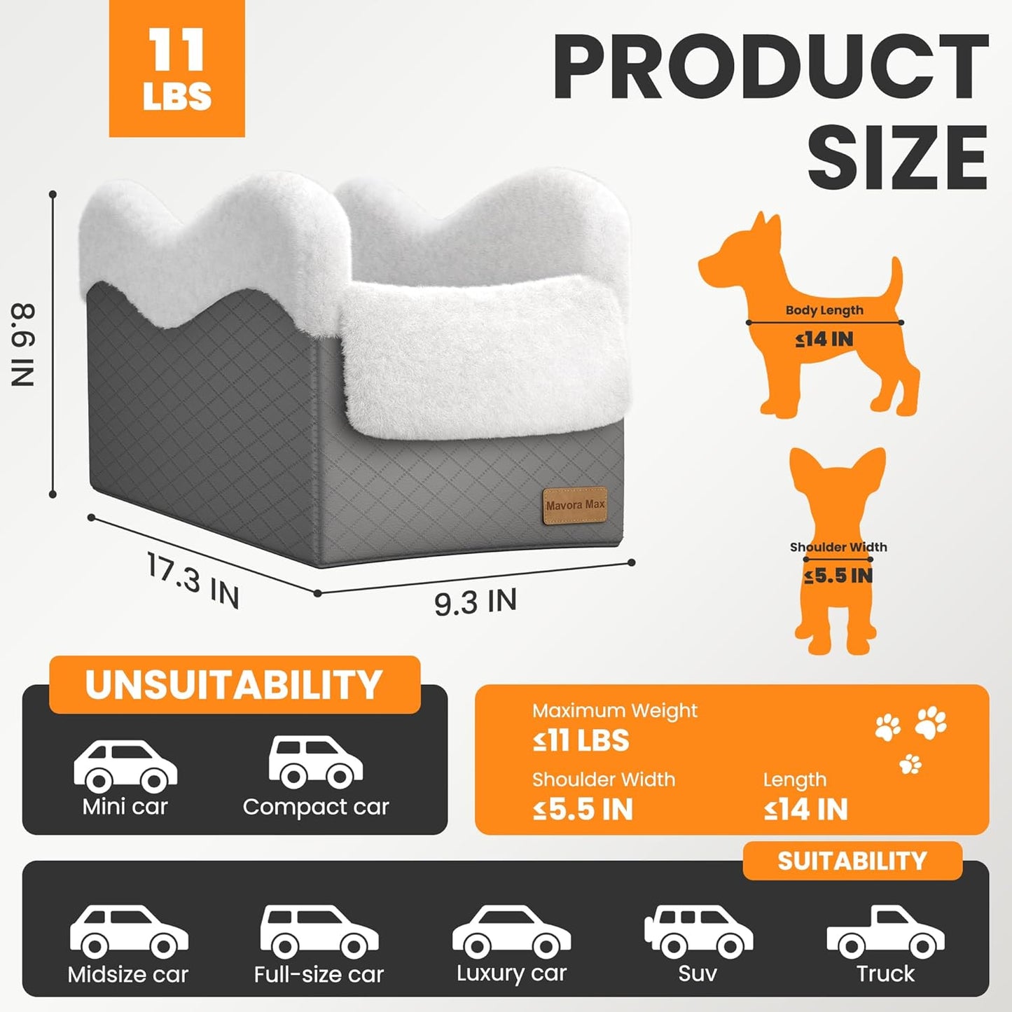 Portable Small Dog Seat for Car,Luxury Center Console Dog Car Seat Booster with Safety Tethers,Auti-Collapse Pet Travel Carrier for SUV,Truck.(Dark Grey/White) - Pet Explorer