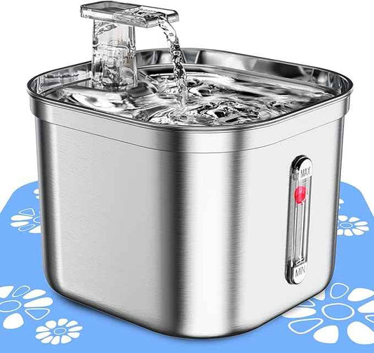Cat Water Fountain - 2.2L/74oz - Automatic Pet Drinking Fountain for Cats Indoor with Ultra-Quiet Pump (Silver)