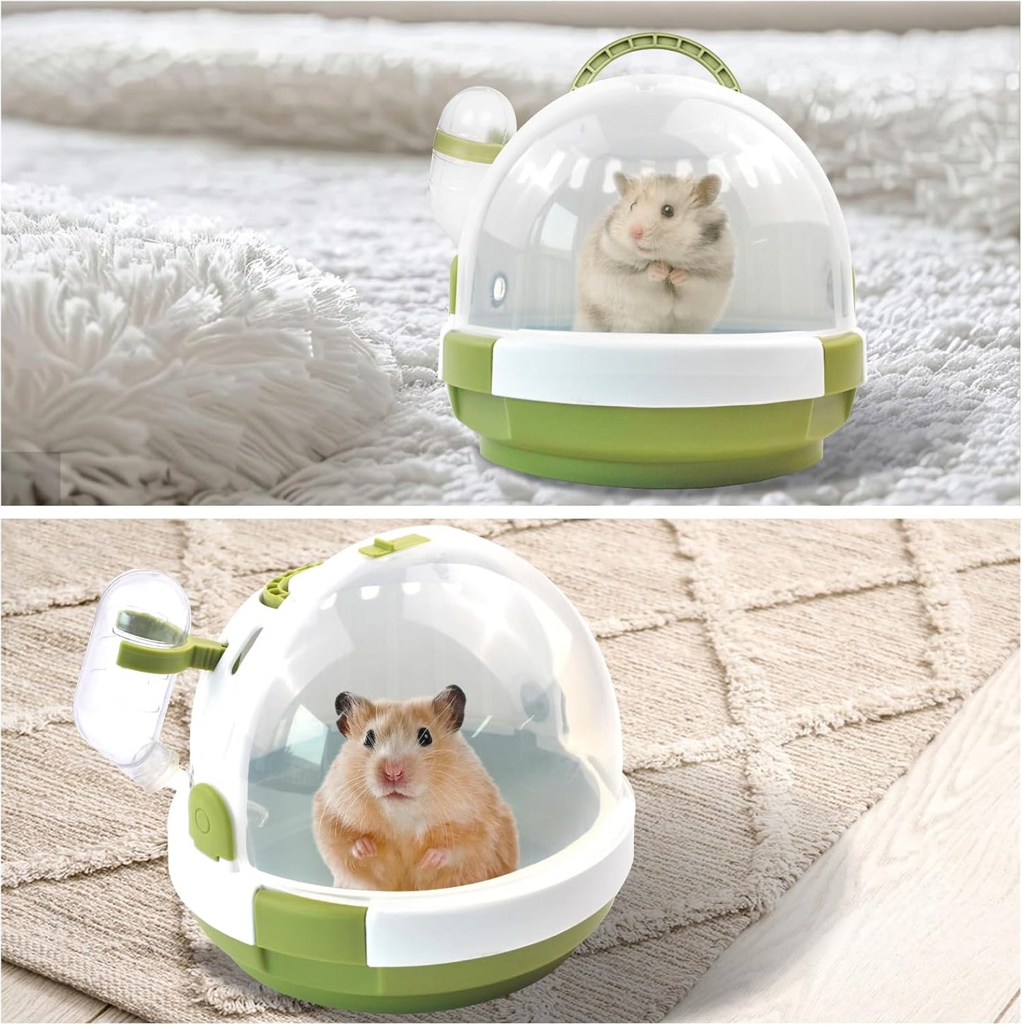 Hamster Carrier Cage with Water Bottle,Portable Dwarf Hamster Travel Carrier Plastic Guinea Pig Carrier Small Animal Breathable Outdoor Cage for Hamsters Chinchillas Hedgehog (Green) - Pet Explorer