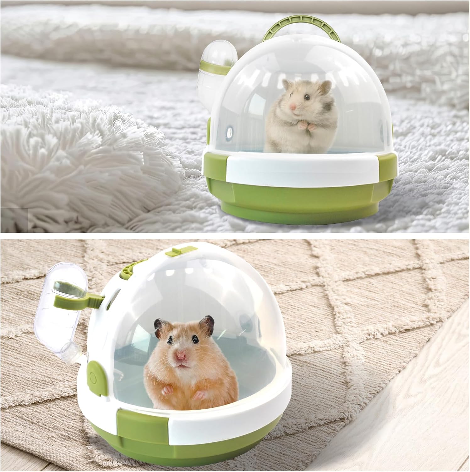 Hamster Carrier Cage with Water Bottle,Portable Dwarf Hamster Travel Carrier Plastic Guinea Pig Carrier Small Animal Breathable Outdoor Cage for Hamsters Chinchillas Hedgehog (Green) - Pet Explorer
