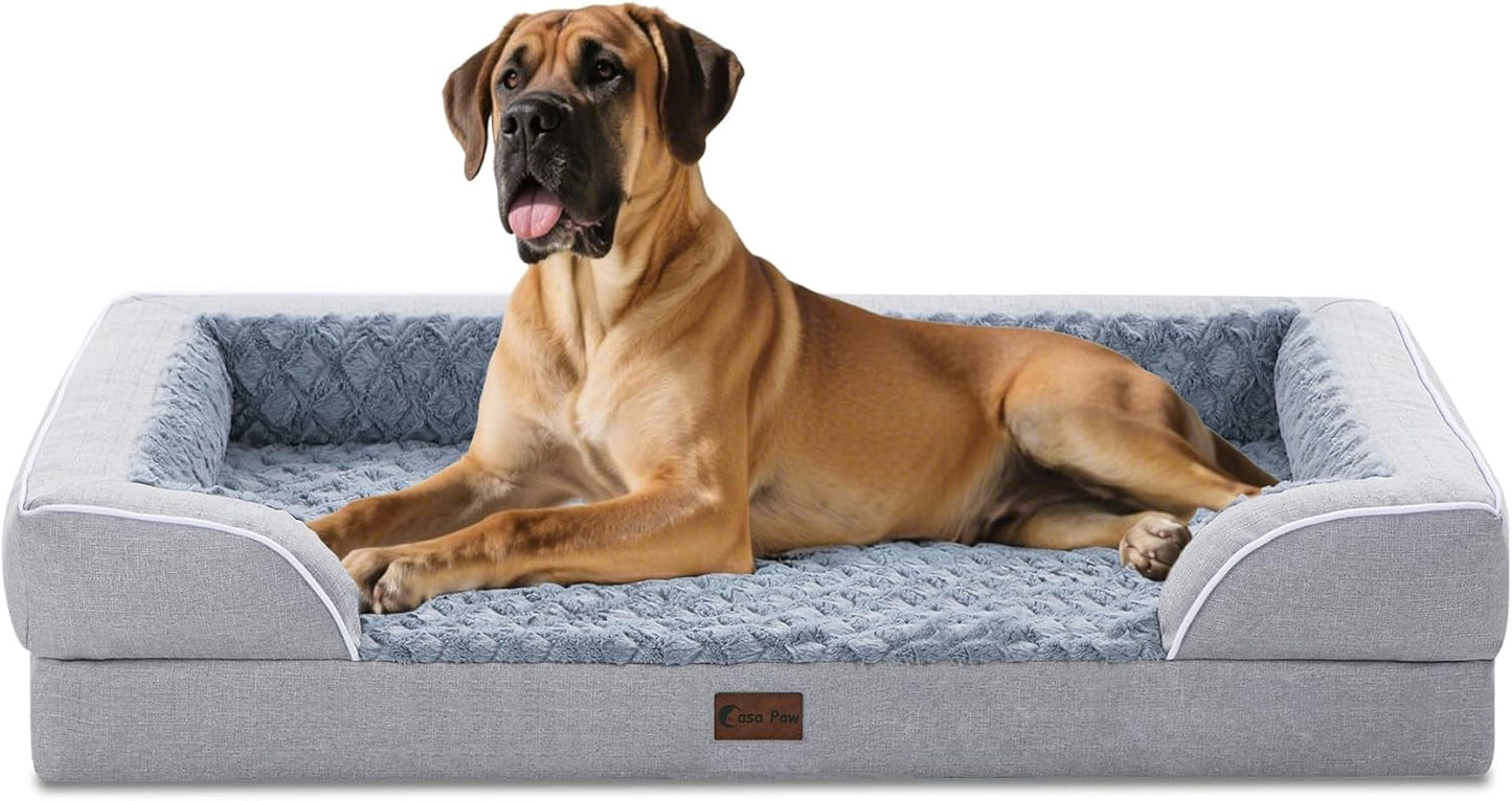 Orthopedic XXL Dog Bed for Extra Large Dogs, Waterproof Memory Foam Dog Beds with Sides, Egg-Crate Foam and Non-Slip Bottom Dogs Couch Beds with Washable Removable Cover(XX-Large,Light Grey) - Pet Explorer