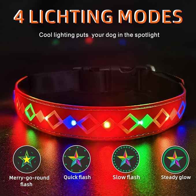 LED Dog Collar with AirTag Holder and Custom ID Tag, 15 Light Modes, Waterproof, Multiple Colors (Pink Pro, M(11.8-15.7"))