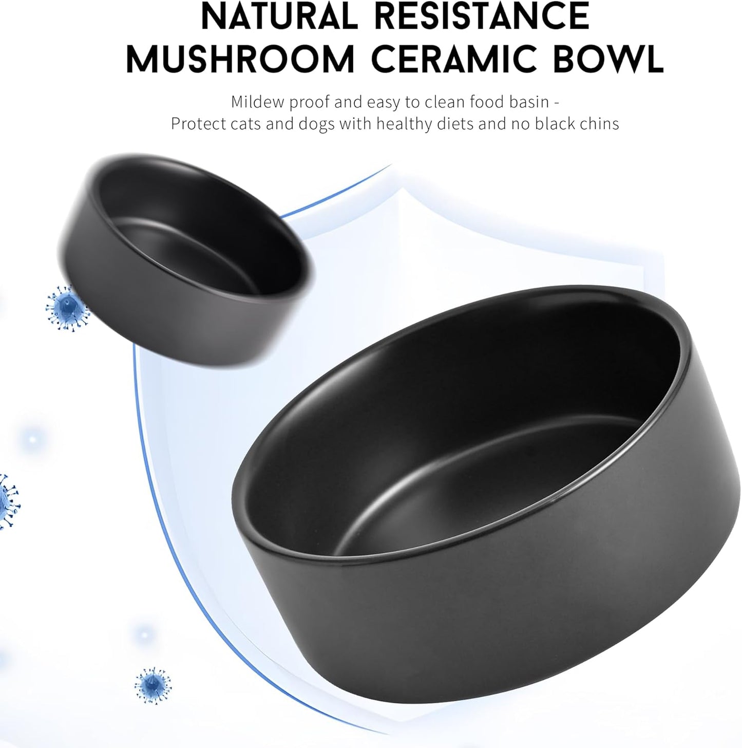 Black Ceramic Dog & Cat Bowl Set – 13.5 OZ with Wooden Stand, Non-Slip, Elevated Design for Small Dogs & Cats – 2 Bowls (Food & Water, Ceramic Pet Bowls, Modern Dog Bowls) - Pet Explorer