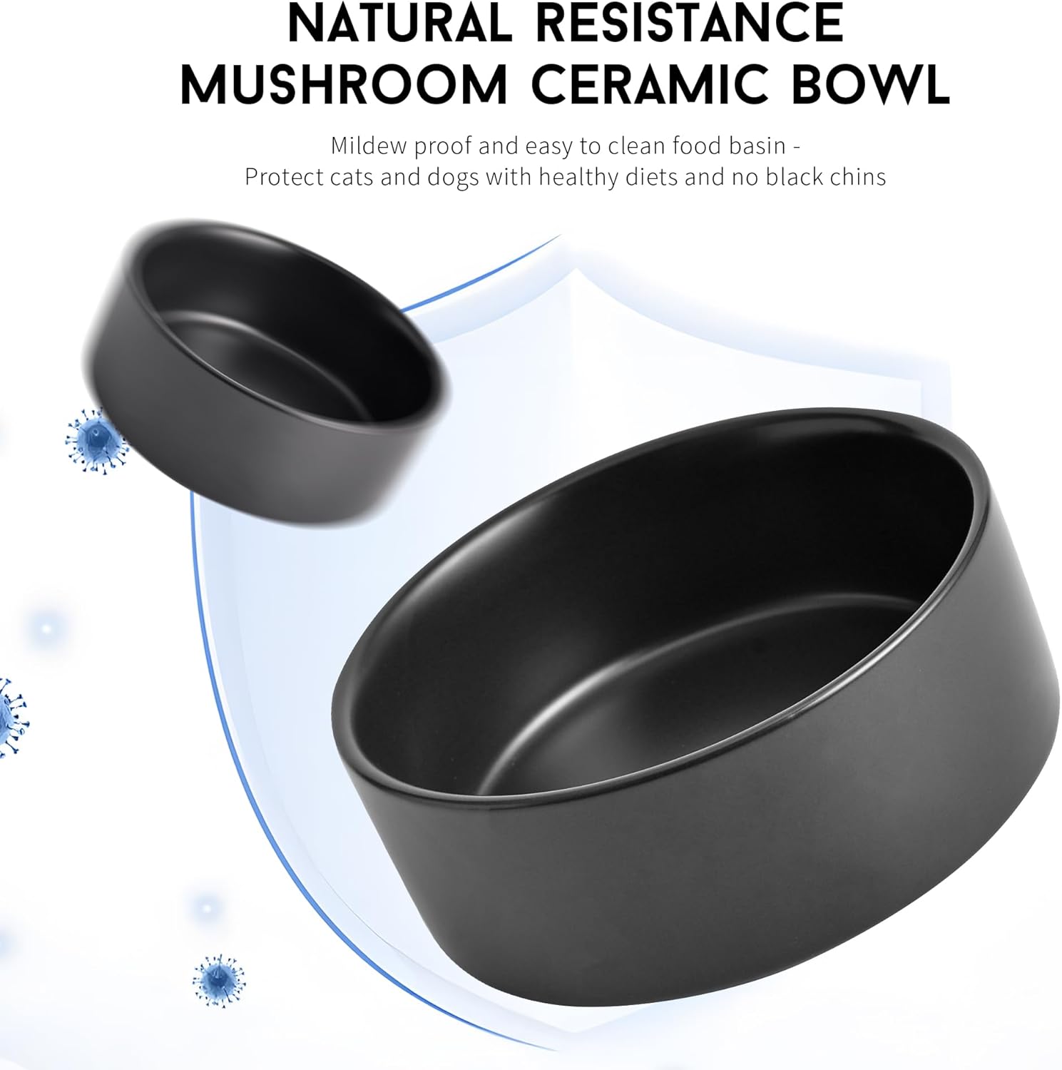 Black Ceramic Dog & Cat Bowl Set – 13.5 OZ with Wooden Stand, Non-Slip, Elevated Design for Small Dogs & Cats – 2 Bowls (Food & Water, Ceramic Pet Bowls, Modern Dog Bowls) - Pet Explorer