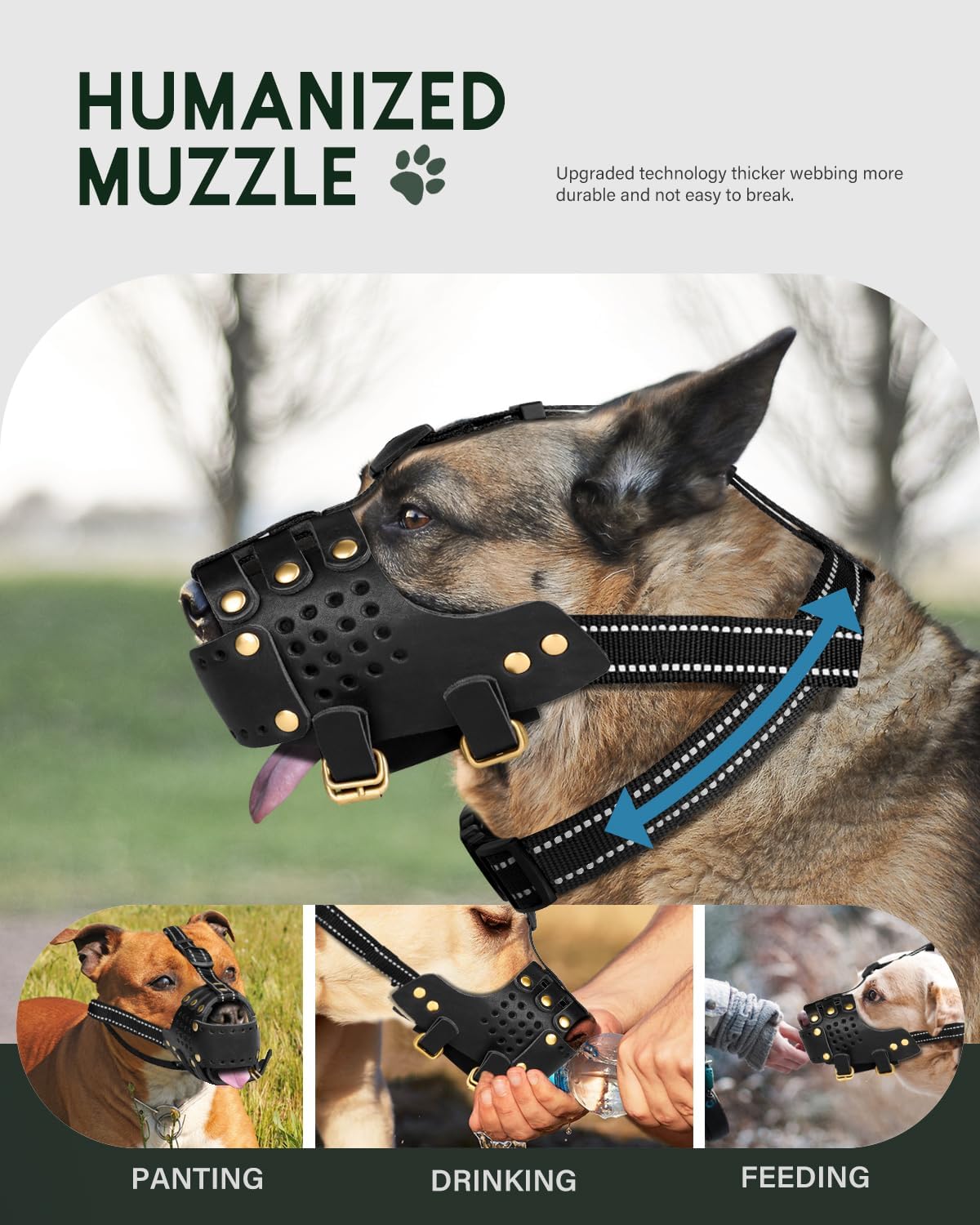 Dog Muzzle, Leather Basket Soft Muzzles Medium Large Breeds, Pitbull Dog Muzzle Amstaff Staffordshire Terrier, German Shepherd Dalmatian Doberman Adjustable (M) - Pet Explorer