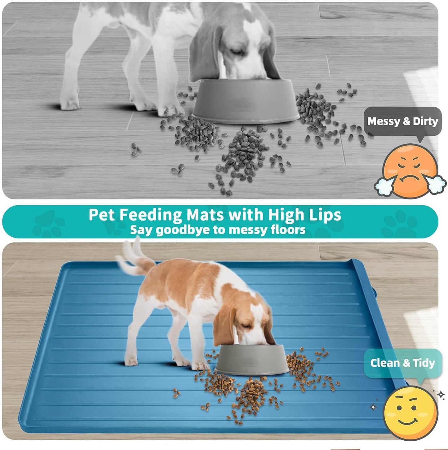 Dog Mat for Food and Water - 39.4" x 27" Large Pet Feeding Mats with Residue Collection Pocket - Waterproof Dog Cat Bowl Mat with High Edges to Prevent Water and Food Spills (Navy) - Pet Explorer