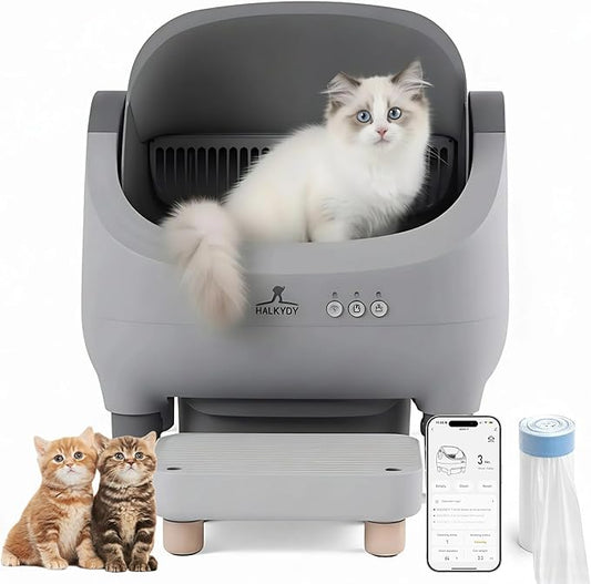 Automatic Litter Box with Raised Step, Open Top Large Capacity Self Cleaning Litter Box for Multiple Cats, Smart App Control, Odor-Free & Health Monitoring & Quiet Operation