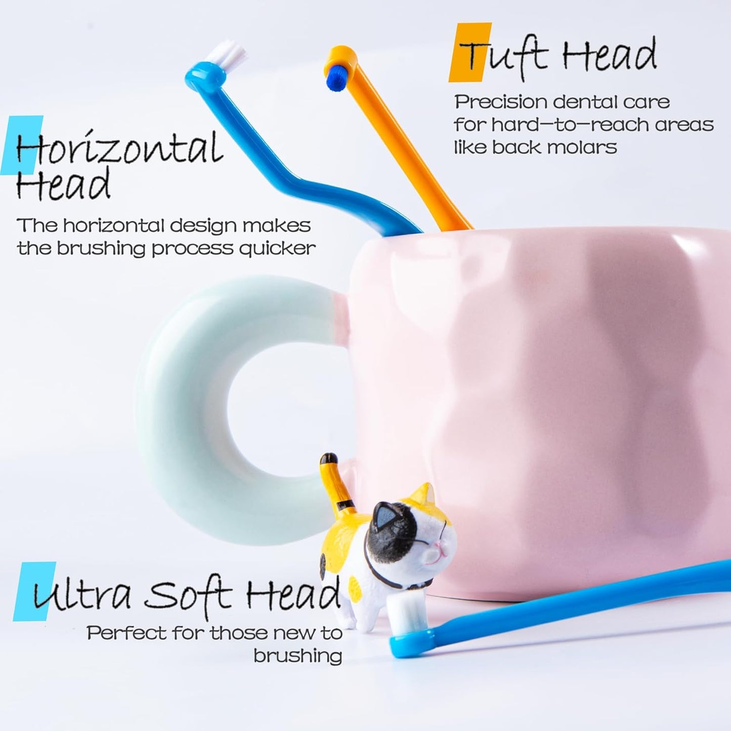 Small Dog Toothbrush, Cat & Puppy Tooth Brushing Kit, Mini Tuft Horizontal Head Teeth Brush for Kitten & Tiny Pet, Doggy Toothbrushes Deep Dental Cleaning, 3 PCS - Pet Explorer