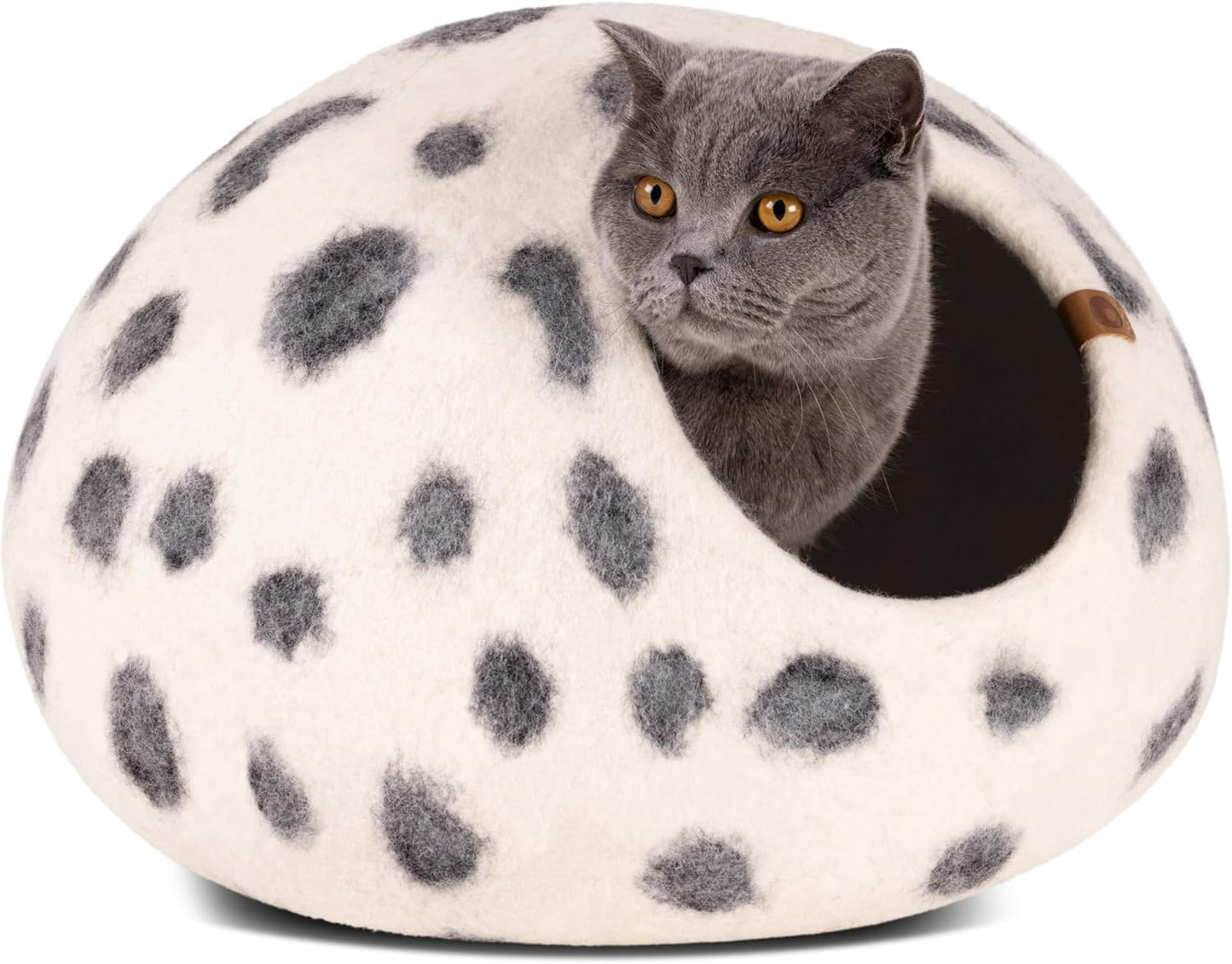 MEOWFIA Cat Cave – Premium Felt Cat Bed for Indoor Cats, Handmade 100% Merino Wool (Large, Snow Leopard) - Pet Explorer