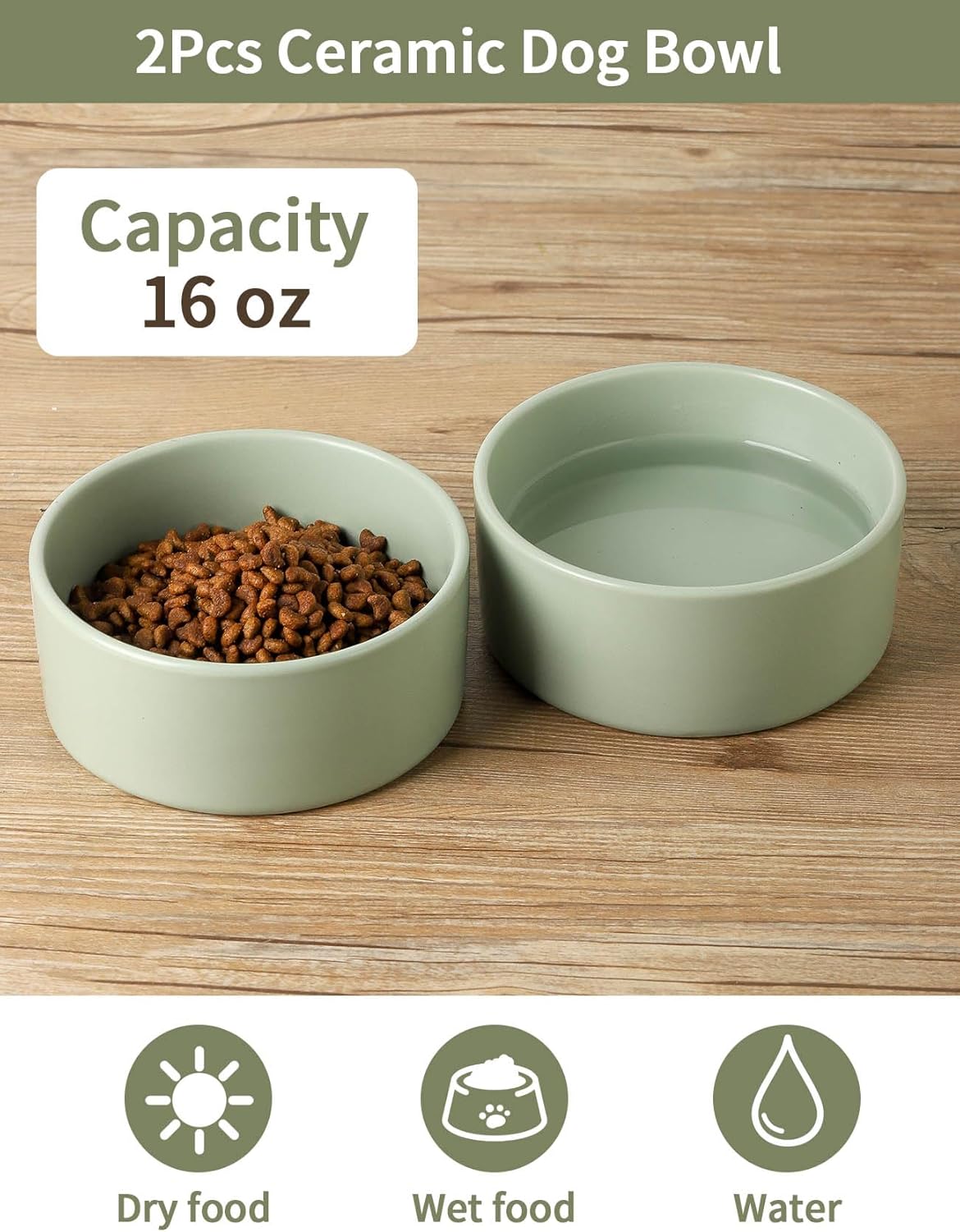 UBEE Ceramic Dog Bowl Set of 2, 5.1 inch Dog Dish Cat Food Bowl for Small Dogs and Large Cat, Pet Food Water Dish Feeding, Sage Green - Pet Explorer