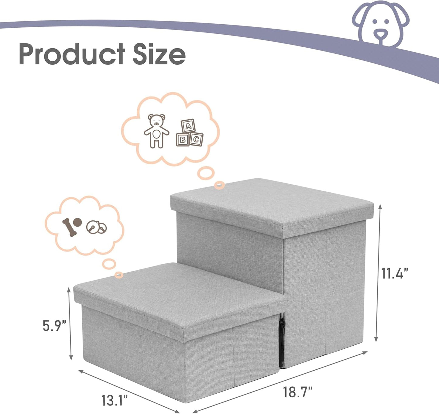 Heeyoo Dog Stairs with Storage, Foldable Dog Steps for Small Dogs, 2 Tiers Non-Slip Pet Stairs for High Beds Or Couch and Sofa, Hold up to 150 lbs Pet Doggy Cat - Pet Explorer