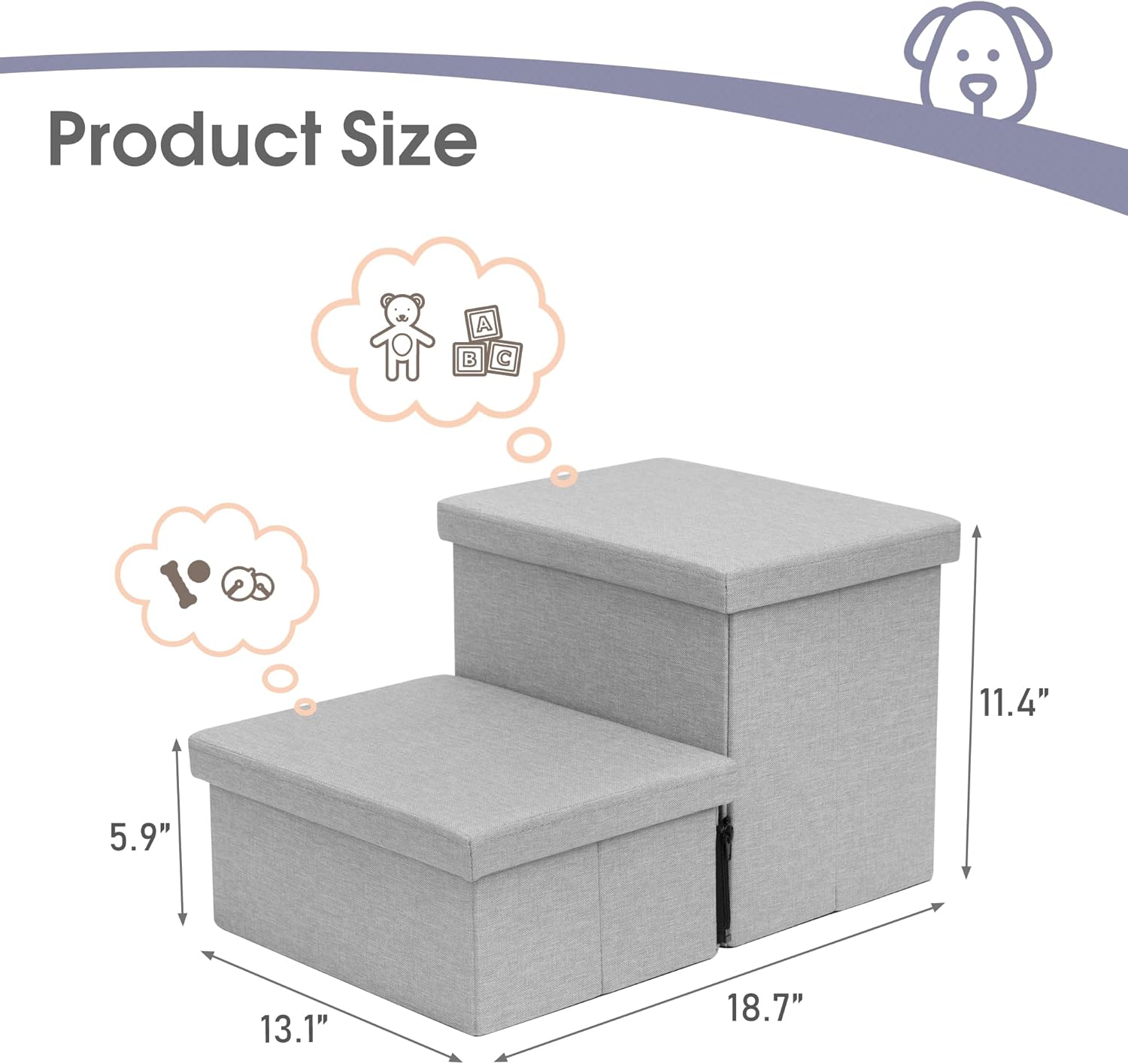 Heeyoo Dog Stairs with Storage, Foldable Dog Steps for Small Dogs, 2 Tiers Non-Slip Pet Stairs for High Beds Or Couch and Sofa, Hold up to 150 lbs Pet Doggy Cat - Pet Explorer