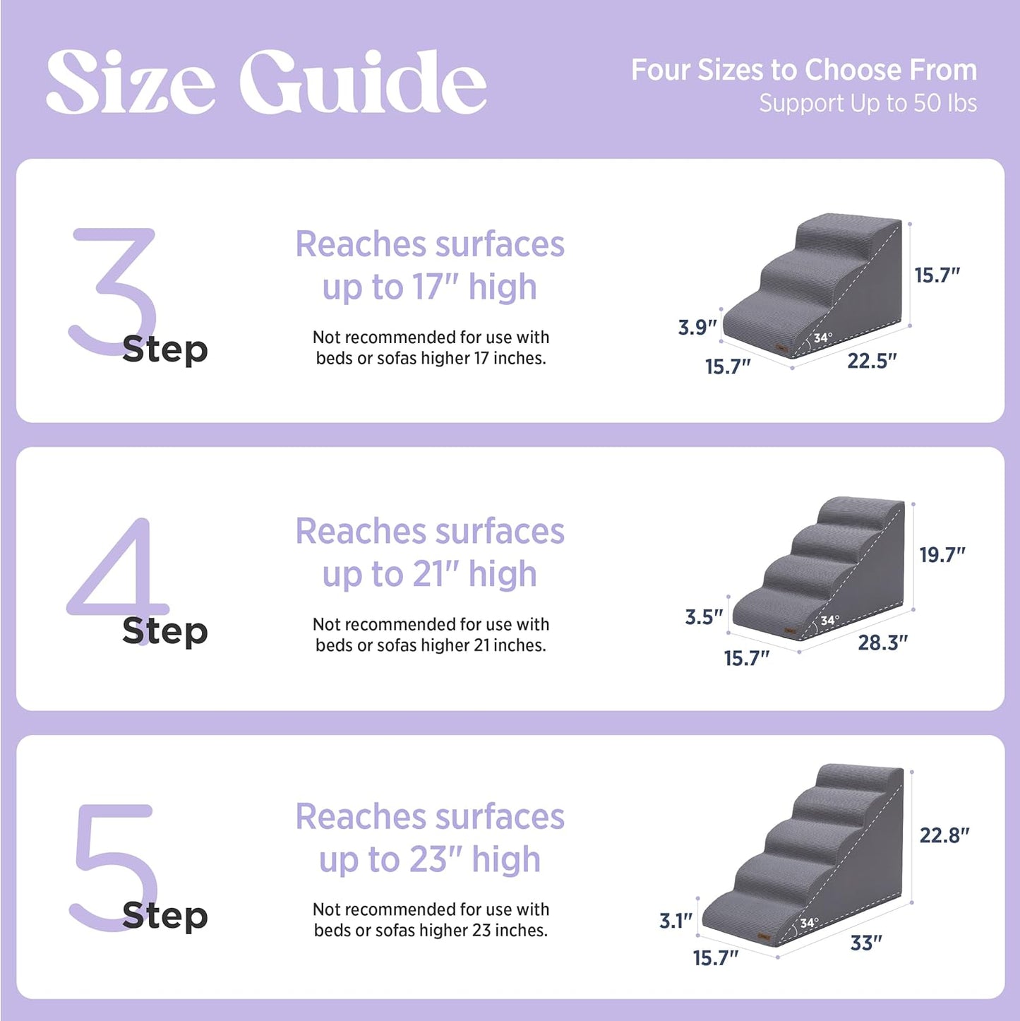 Lesure Dog Stairs for Large Dogs Pet Steps Ramp for High Bed and Couch with CertiPUR-US Certified Foam with Non-Slip Bottom, Grey, 4 Steps - Pet Explorer