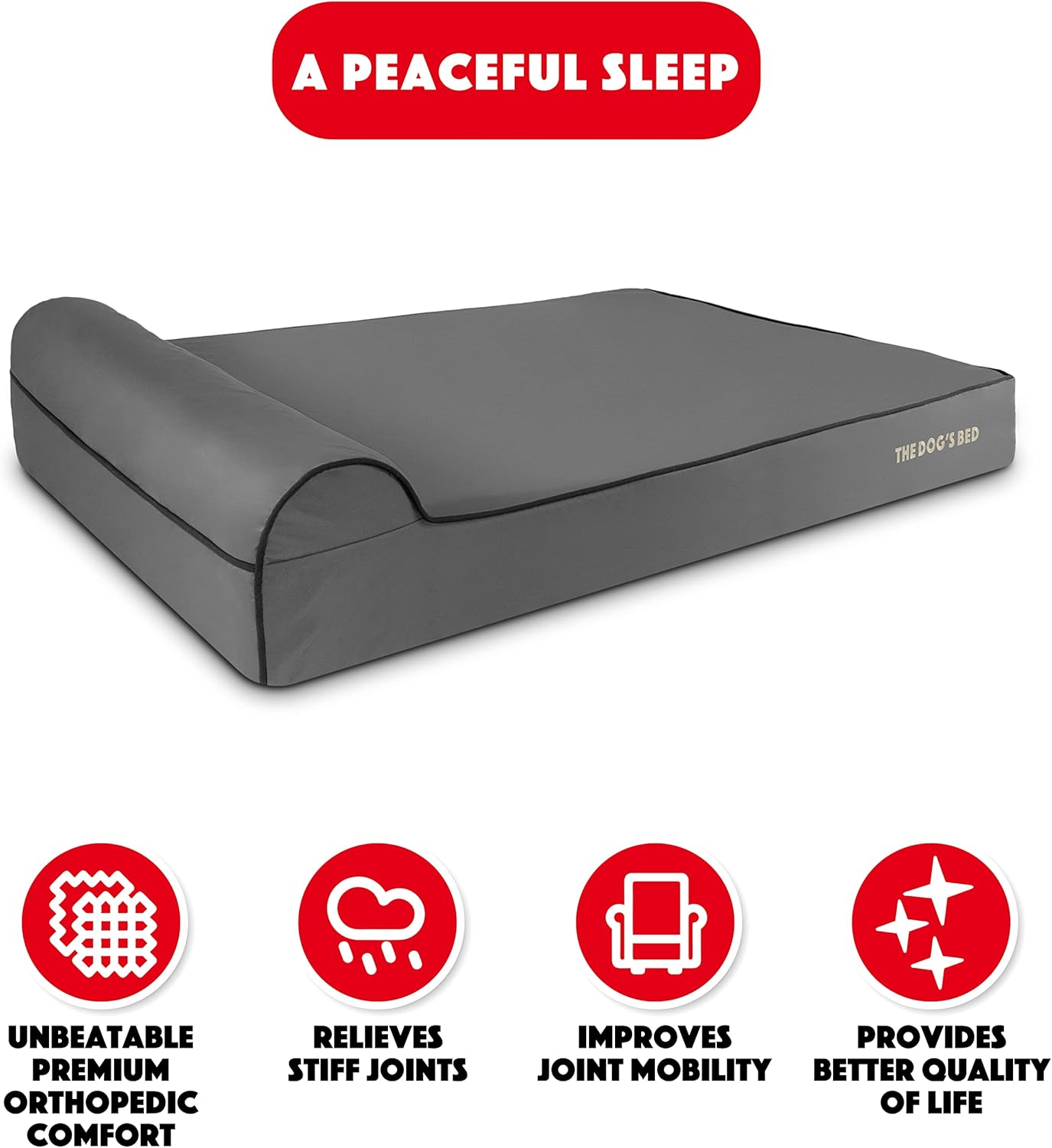 The Dog’s Bed Orthopedic Headrest Dog Bed XXL Grey/Black 54x36, Memory Foam, Pain Relief for Arthritis, Hip & Elbow Dysplasia, Post Surgery, Lameness, Veterinary Approved, Waterproof Washable Cover - Pet Explorer