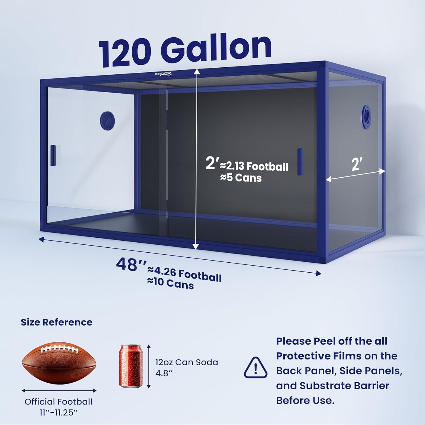 120 Gallon Bearded Dragon Tank,48" x 24" x 24" Reptile Tank with Sliding Door Top Screen Ventilation, Front Opening Reptile Enclosure for Easy Maintenance - Pet Explorer