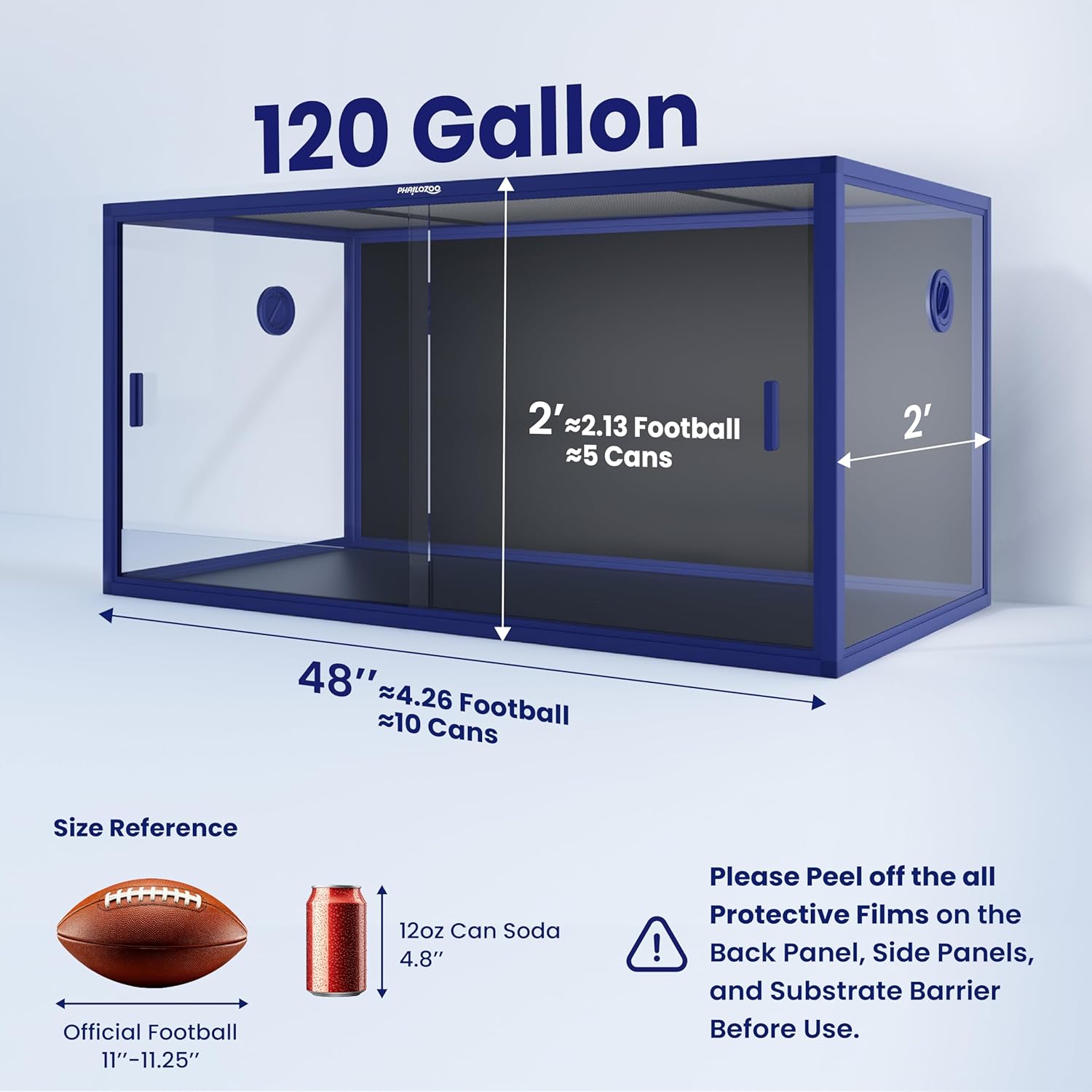 120 Gallon Bearded Dragon Tank,48" x 24" x 24" Reptile Tank with Sliding Door Top Screen Ventilation, Front Opening Reptile Enclosure for Easy Maintenance - Pet Explorer