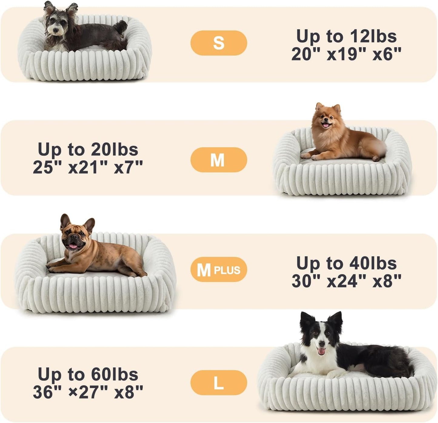 Dog Beds for Small Dogs, Washable Dog Bed with Removable Cover, Rectangle Soft Calming Sleeping Puppy Bed Durable Pet Cuddler with Anti-Slip Bottom, 20"x19"x6" Cream - Pet Explorer