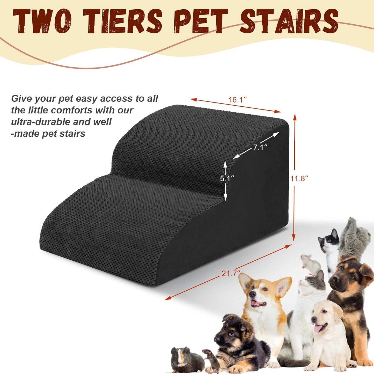 Dog Stairs for Small Dogs - High Density Foam Pet Steps, Extra Wide Dog Ramp with Non-Slip Bottom for High Beds, Couch and Sofa, Best for Dogs Injured, Older Doggy Cats,2 Steps, Black - Pet Explorer