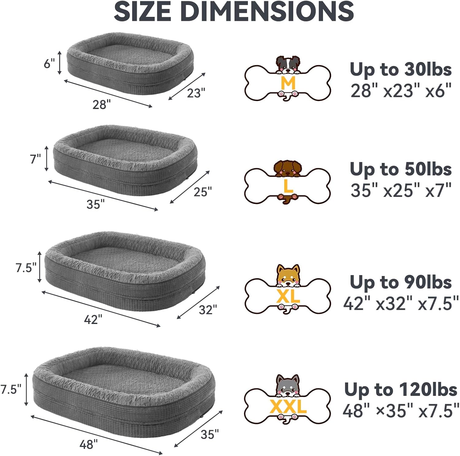JOEJOY Orthopedic Dog Bed for Extra Large Dogs, Egg-Crate Memory Foam Pet Bed with Bolster Sides, Waterproof Lining, Removable Washable Cover & Non-Slip Bottom, Grey - Pet Explorer