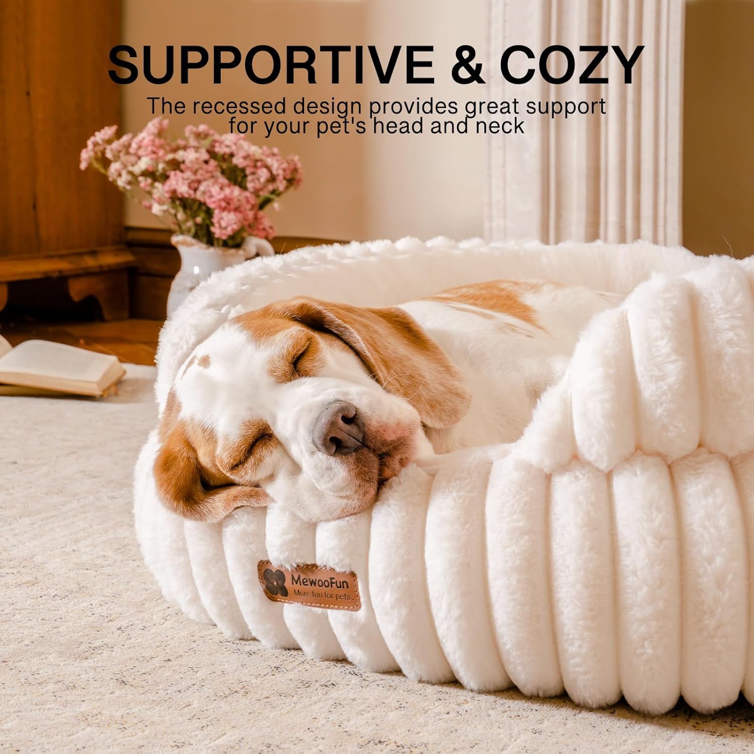 MEWOOFUN Dog Bed for Medium Dogs, Washable Large Cat Beds for Indoor Cats, Donut Pet Bed for Dogs and Cats with Anti-Slip Bottom (Beige, 27"x27"x10") - Pet Explorer