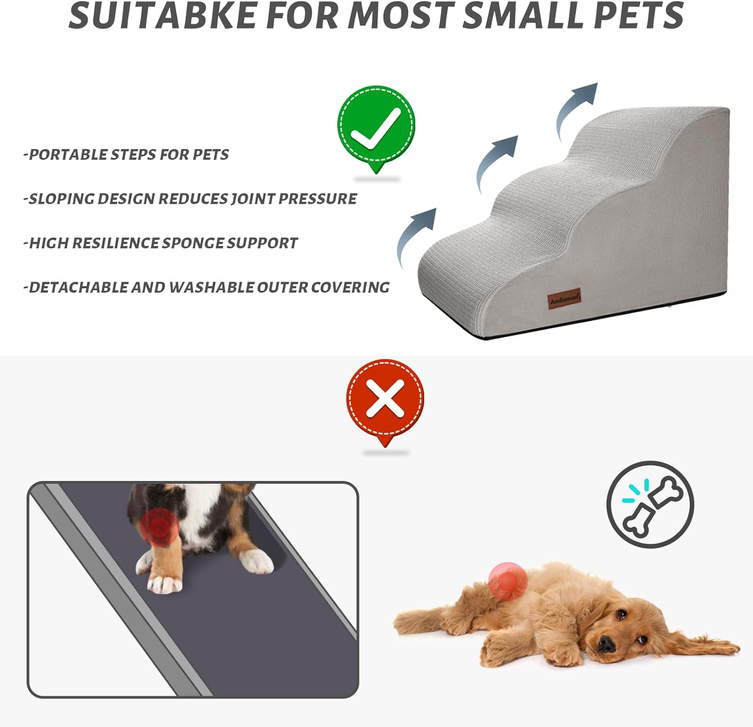 3-Step Dog Ramp and Stairs for Sofa and Chair - Non-Slip Sturdy Pet Steps for Small Dogs and Cats,15.7" H,Light Grey - Pet Explorer