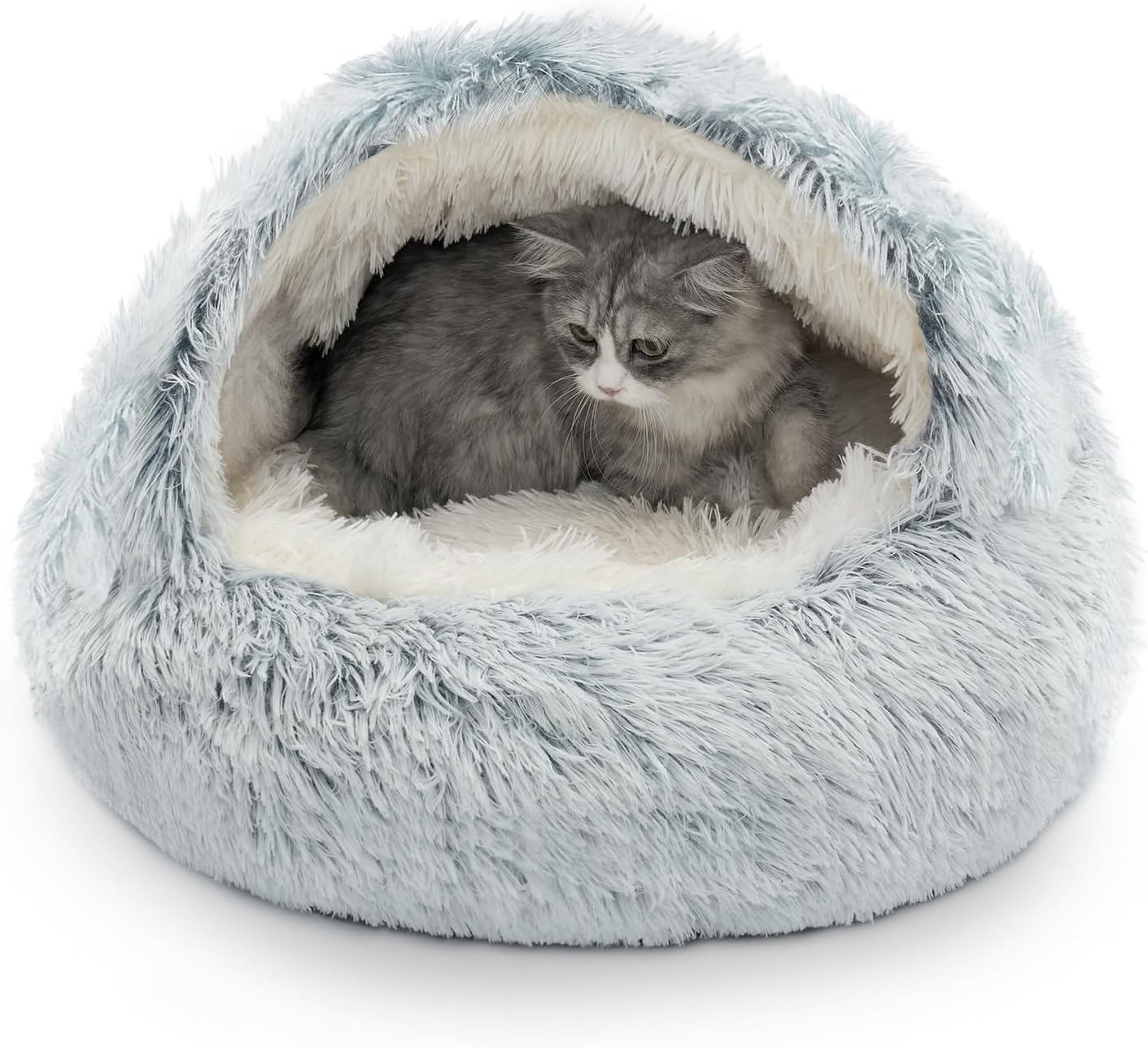 CATISM Cozy Plush Hooded Cat Bed, Indoor/Outdoor, Self-Warming Cave, Removable Washable Non-Slip Bottom - Pet Explorer