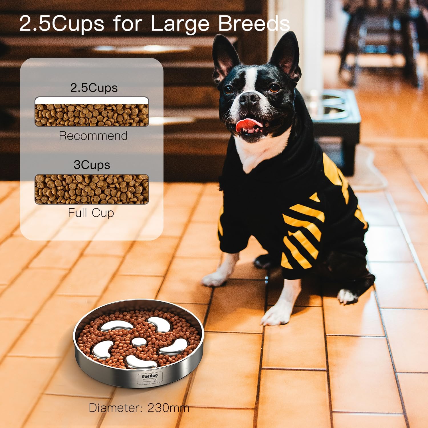 Slow Feeder Dog Bowl, Double Wall Food-Grade Stainless Steel, Heavy Duty with Non-Slip Rubber Base, 2.5Cups Capacity for Medium Large Dogs to Slow Down Eating - Pet Explorer