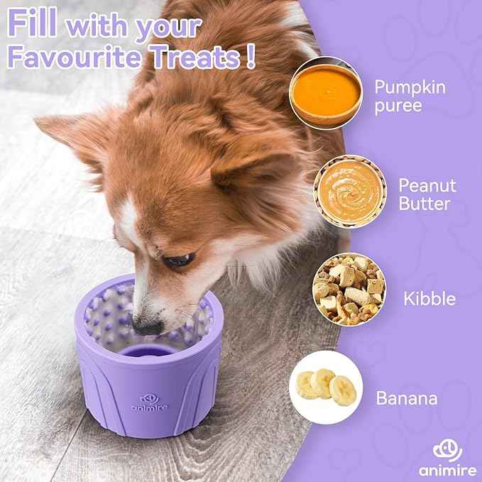 Dog Slow Feeder Lick Bowl, Anxiety Relief Dog Licking Mat Treat Dispenser, Non-Slip Anti-Choking Slow Eating Lick Bowl for Small Medium and Large Breed Dogs, BPA Free Silicone (Purple,M-L)